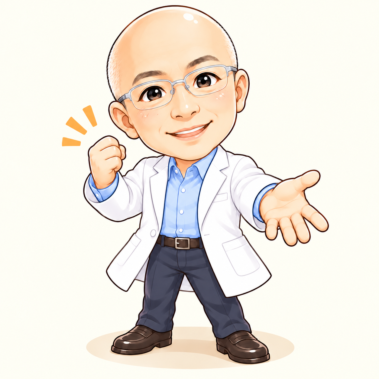 相談へやさしく案内する理学療法士・有本くにひろ（アリ先生）の2頭身キャラクター