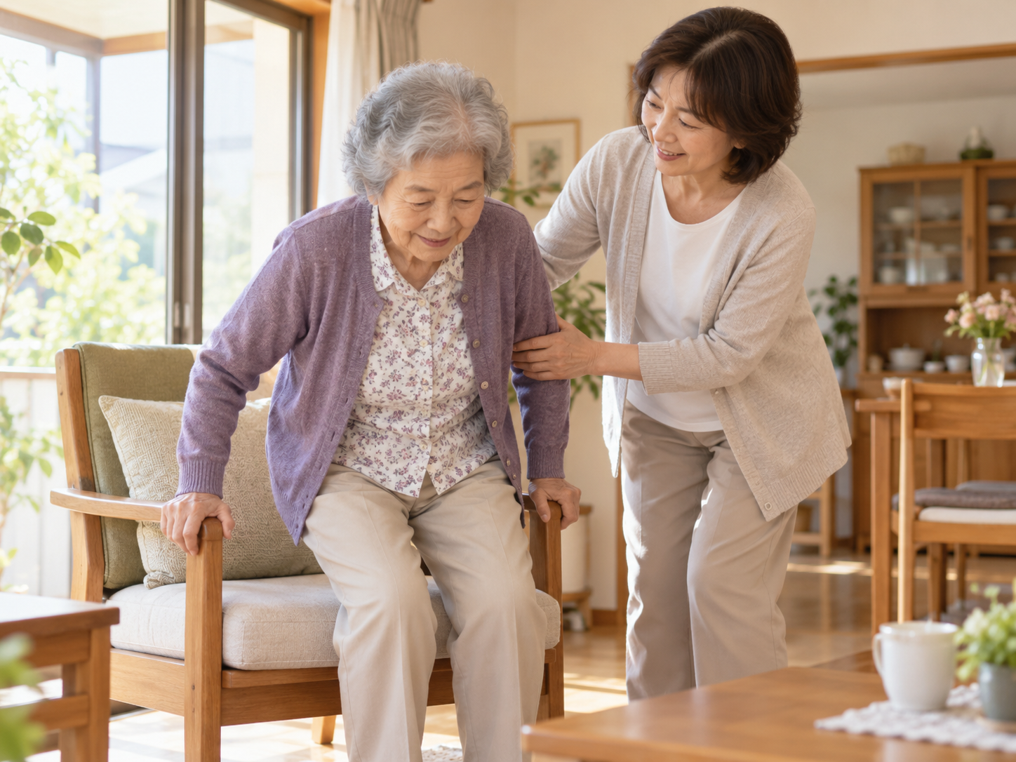 ご家族の立ち上がりをそばで見守り支えているイメージ