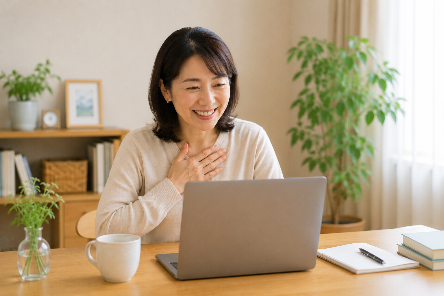 オンライン相談後に少し気持ちが軽くなった女性のイメージ